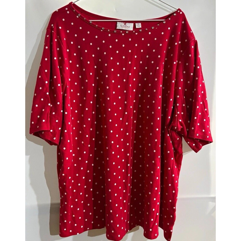 Quacker Factory by Jeanne Bice Women’s Top 3X Red/White Polka Dot Rhinestone